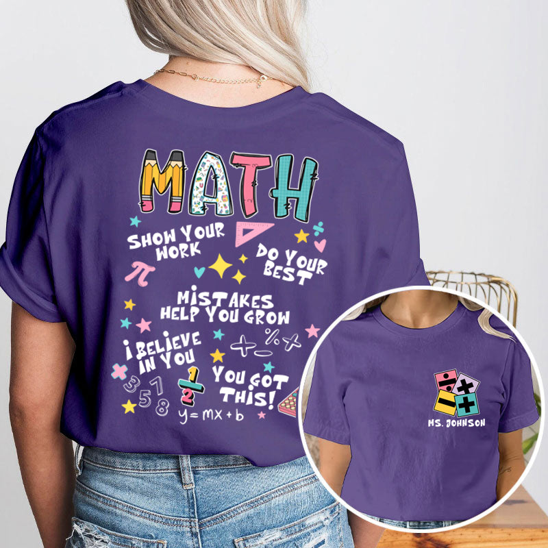 Personalized Teacher's Name Math Teacher Teacher Two Sided T-Shirt 2MAT88