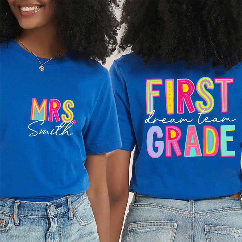 Personalized Teacher's Name And Grade Lightning Pencil Print Teacher Two Sided T-Shirt 2MAT68