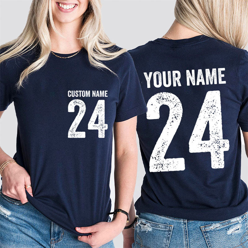 Personalized Mascot And Your Number Simple Font Design Teacher Two Sided T-Shirt 2MAT68