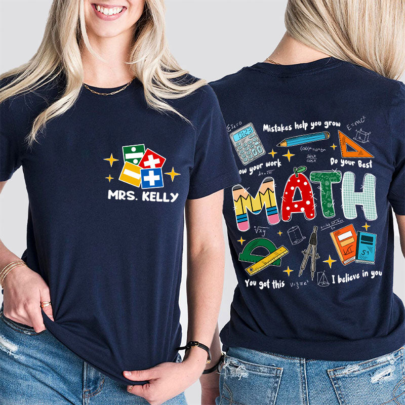 Personalized Name Cute Icon With Motivational Messages Teacher Two Sided T-Shirt 2MAT88