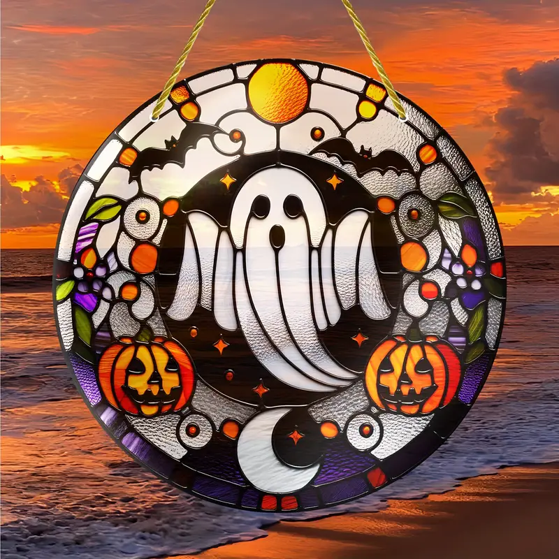 Halloween Suncatcher Ghost Decoration - Housewarming Gift, 8 Wall Art for Indoor & Outdoor Use, Ideal for Bedroom, Office, Patio Decor - Unique Theme Sun Catcher with Pre-Drilled Holes for Easy Mounting ORHA2408