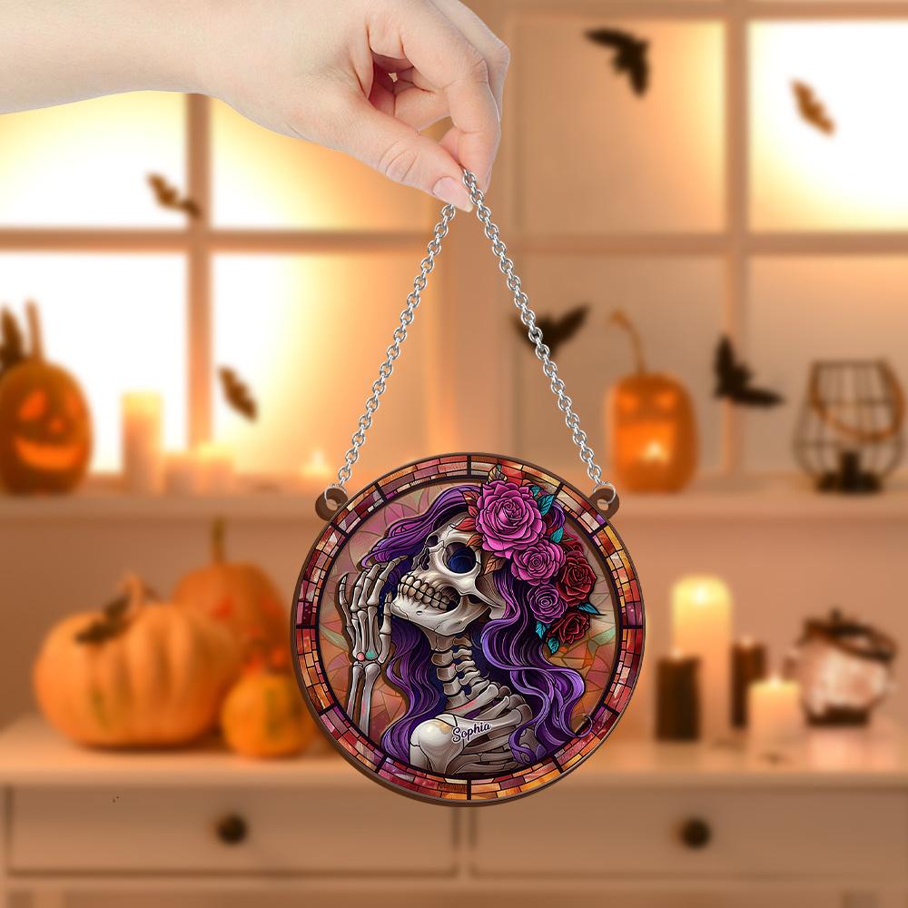 Personalized Beautiful Woman Flower Skeleton ? Personalized Window Hanging Suncatcher Ornament ORHA2208