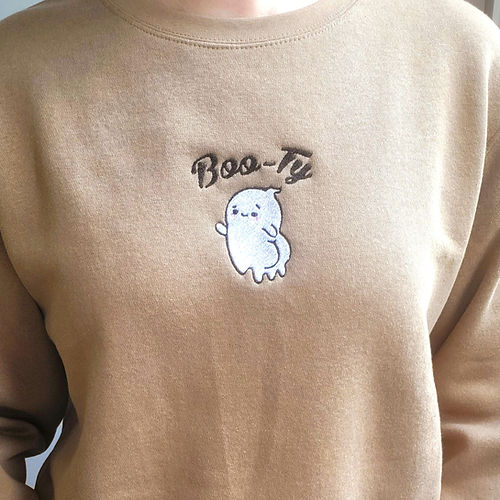Halloween Embroidered Sweatshirt or Hoodie  Cute Ghost Boo-Ty EMHA2608