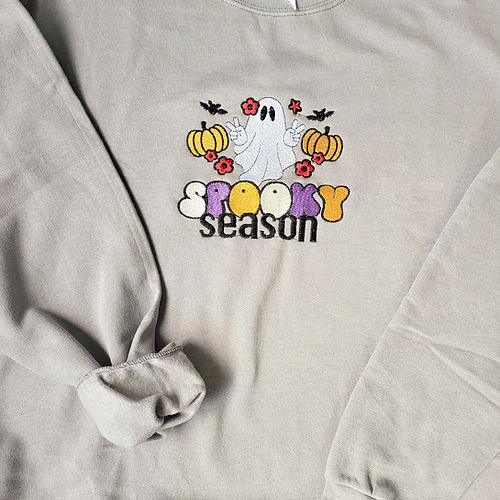 Halloween Embroidered Sweatshirt or Hoodie Ghost Spooky Season EMHA2608