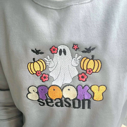 Halloween Embroidered Sweatshirt or Hoodie Ghost Spooky Season EMHA2608