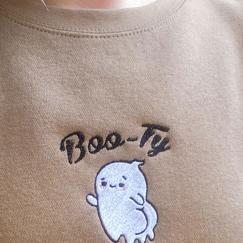 Halloween Embroidered Sweatshirt or Hoodie  Cute Ghost Boo-Ty EMHA2608