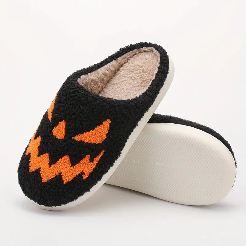 Ghost Face Fuzzy Slippers, Funny Closed Toe Plush Lined House Shoes, Winter Warm Home Slippers SL0808 26