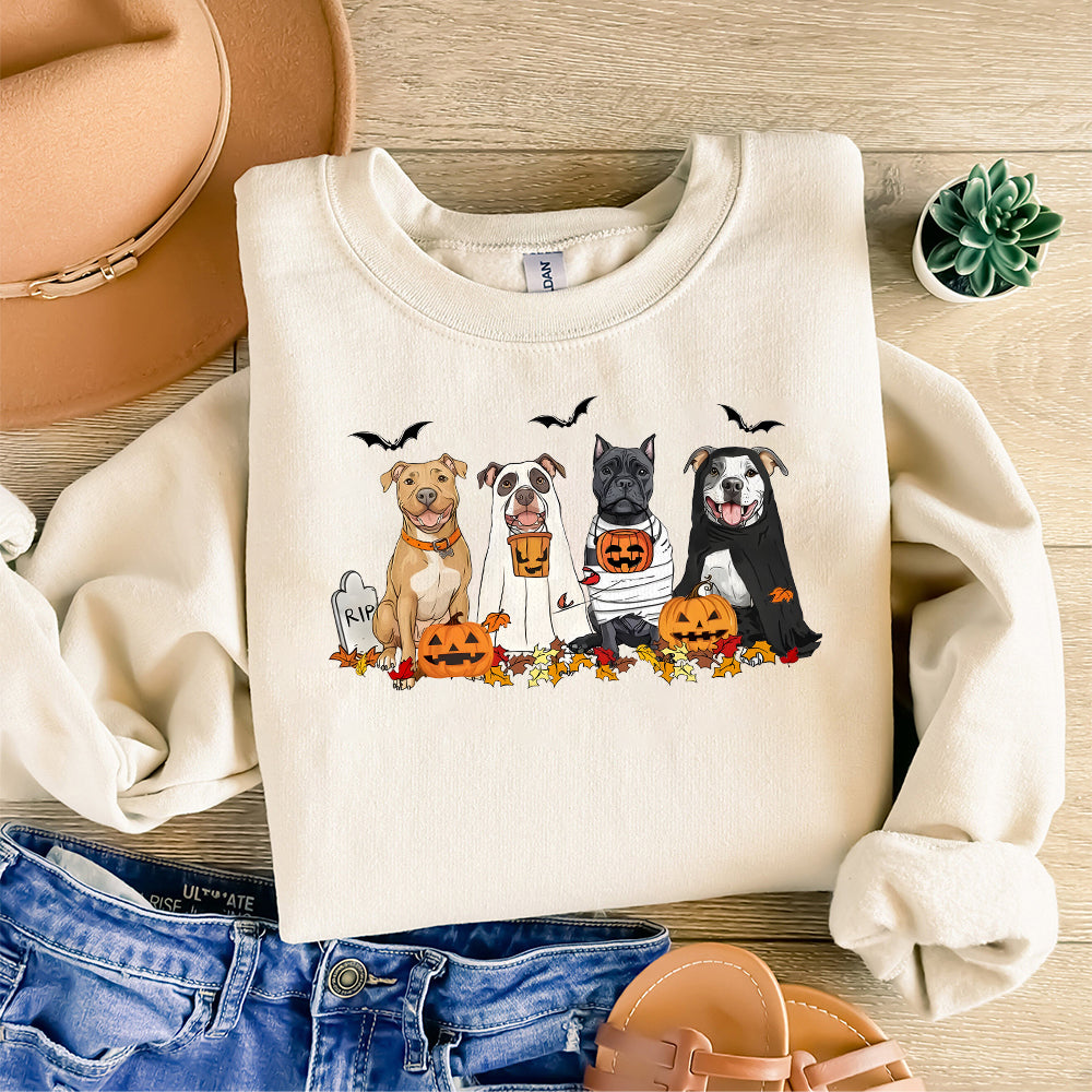 Halloween Dog Sweatshirt, Pitbull Ghost Dogs sweatshirt, Halloween Sweatshirt, Halloween Sweater, Ghost Dog Shirt, Pitbull Halloween Shirt TD2309 02