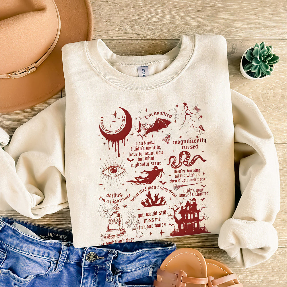 I'm Haunted Png, Spooky Halloween SweatPng  Swift Collage with Halloween Symbols & Lyrics  Cozy Swiftie Fall Appare PNG0810 05 NPN
