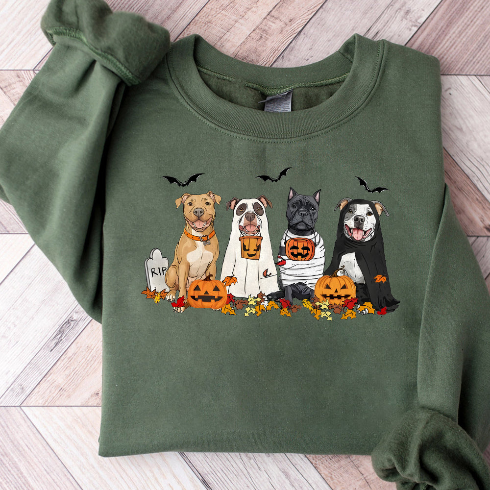 Halloween Dog Sweatshirt, Pitbull Ghost Dogs sweatshirt, Halloween Sweatshirt, Halloween Sweater, Ghost Dog Shirt, Pitbull Halloween Shirt TD2309 02