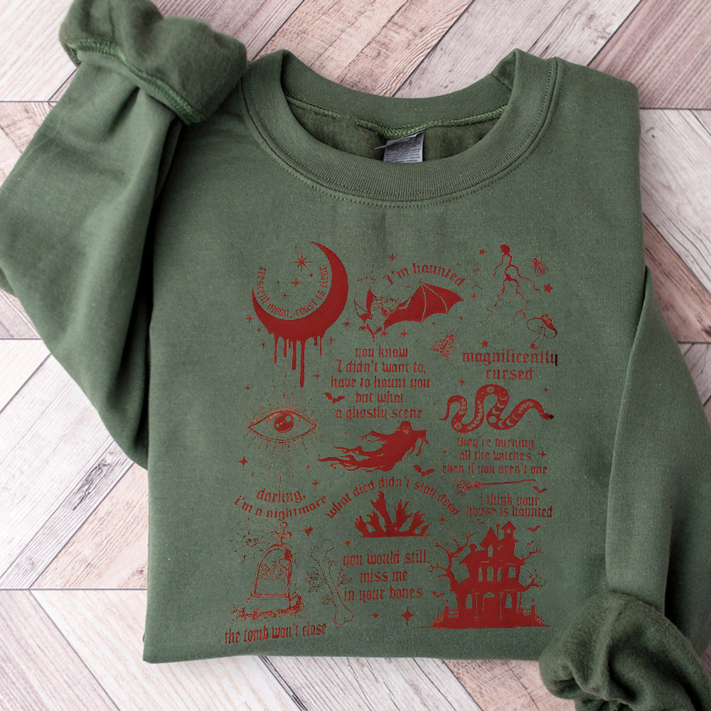 I'm Haunted Png, Spooky Halloween SweatPng  Swift Collage with Halloween Symbols & Lyrics  Cozy Swiftie Fall Appare PNG0810 05 NPN