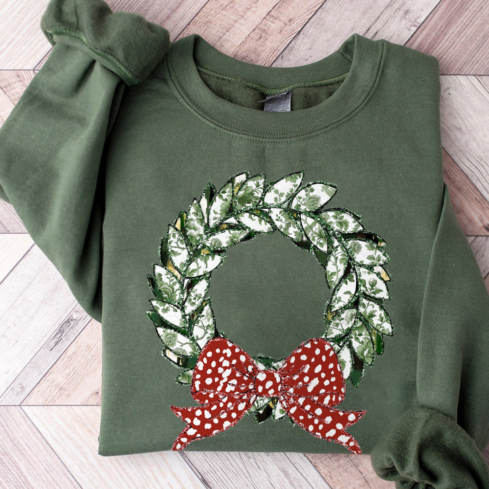 Grand millennial Coquette glitter Christmas wreath png Christmas wreath design dtf Christmas winter png kids design bow acrylic brushstroke S128