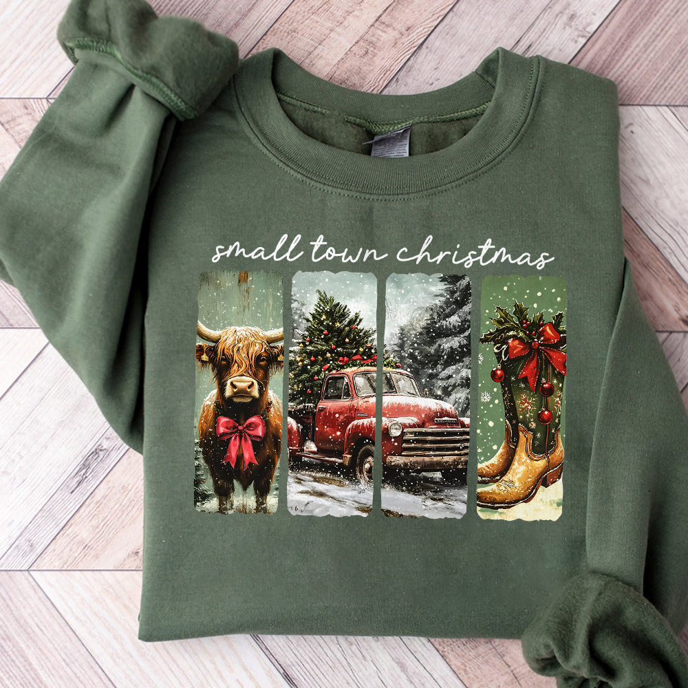 Vintage small town Christmas Png, Cowgirl Png, Small town girl christmas png, highland cow Christmas png, Retro Christmas western png S151