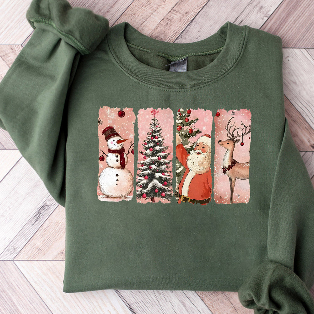 Retro Christmas PNG, Pink Christmas PNG, Vintage Christmas PNG, Santa Claus png, Christmas Snowman Reindeer, Merry Christmas design S171 SNA