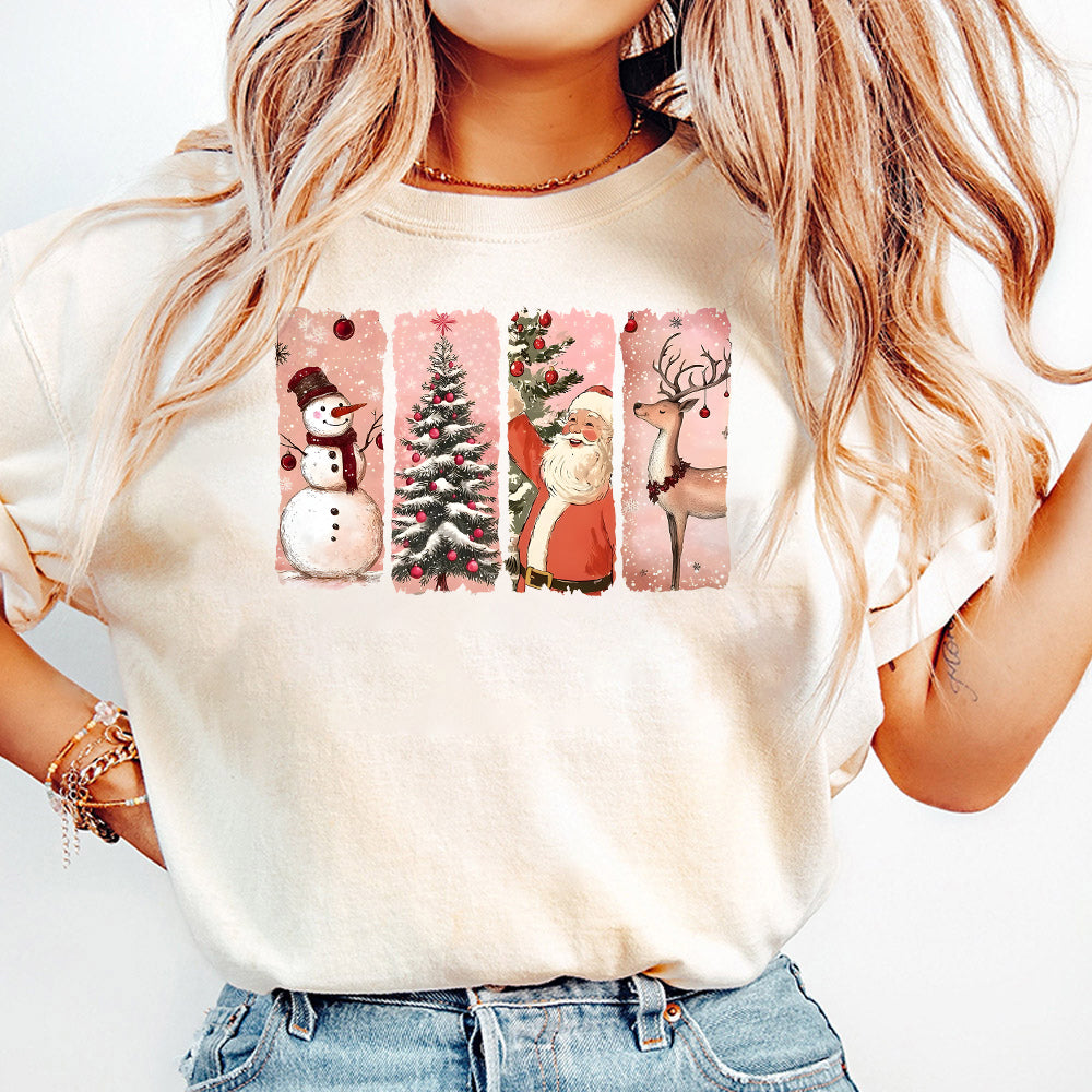 Retro Christmas PNG, Pink Christmas PNG, Vintage Christmas PNG, Santa Claus png, Christmas Snowman Reindeer, Merry Christmas design S171 SNA