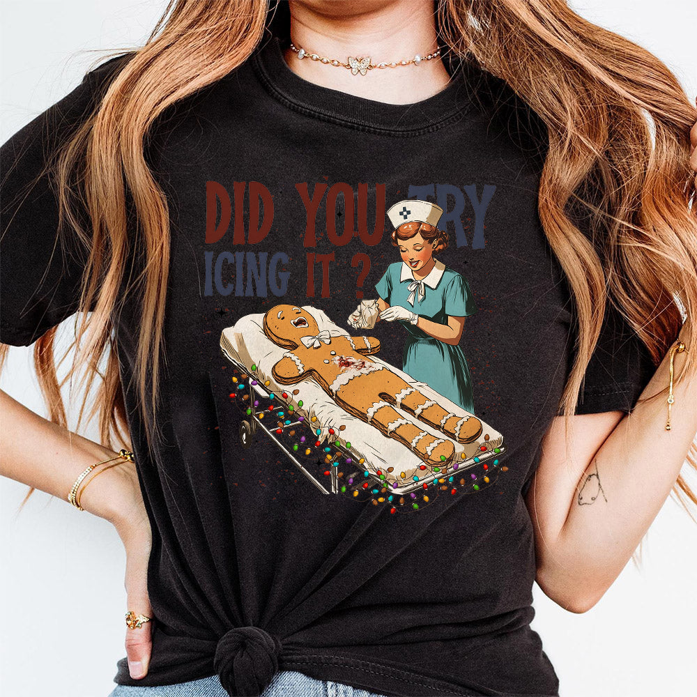 Retro ICU Nurse Christmas Gingerbread Did You Try Icing It Png, Did You Try Icing It Png, Funny Nursing Christmas Png, Digital Download S109