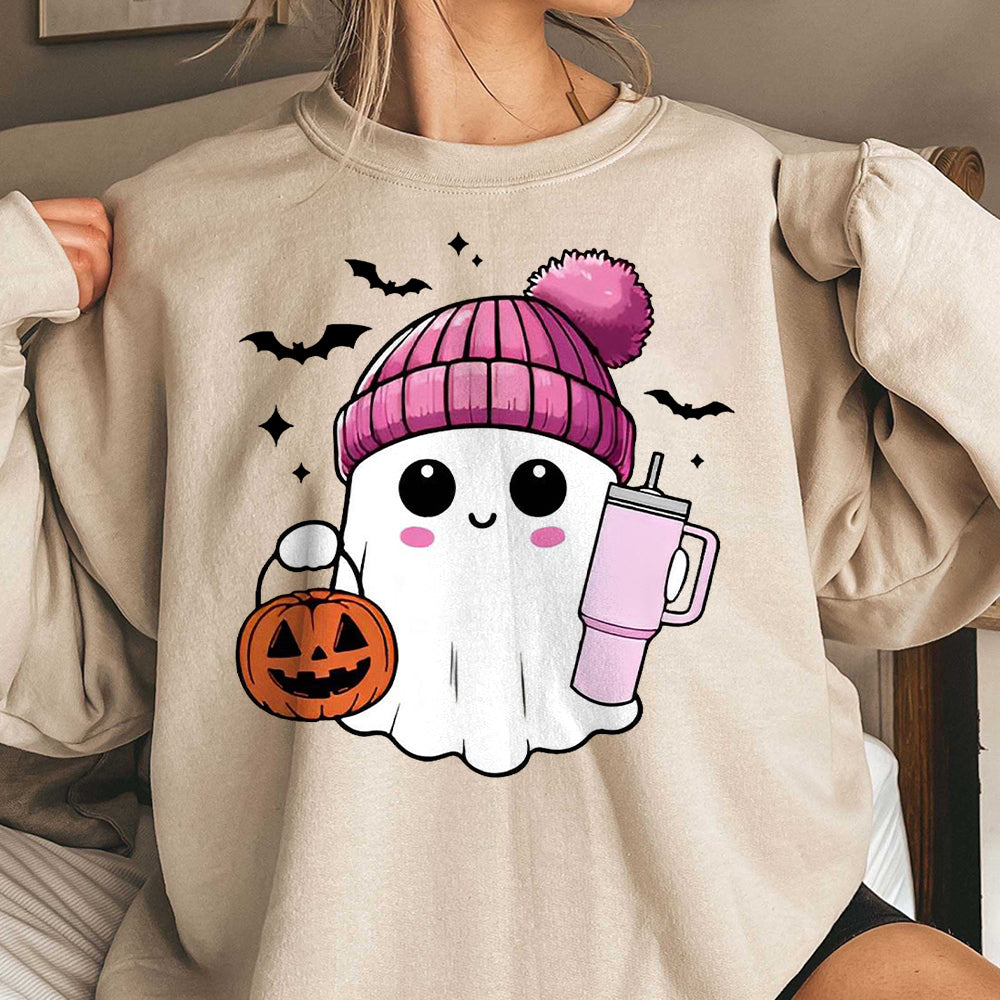 Pink Cute Ghost Coquette Bow Halloween Shirt, Halloween Ghosts Tshirt, Cute Ghost Shirt, Halloween Sweater, Halloween Party, Halloween Gift 4 FB2708