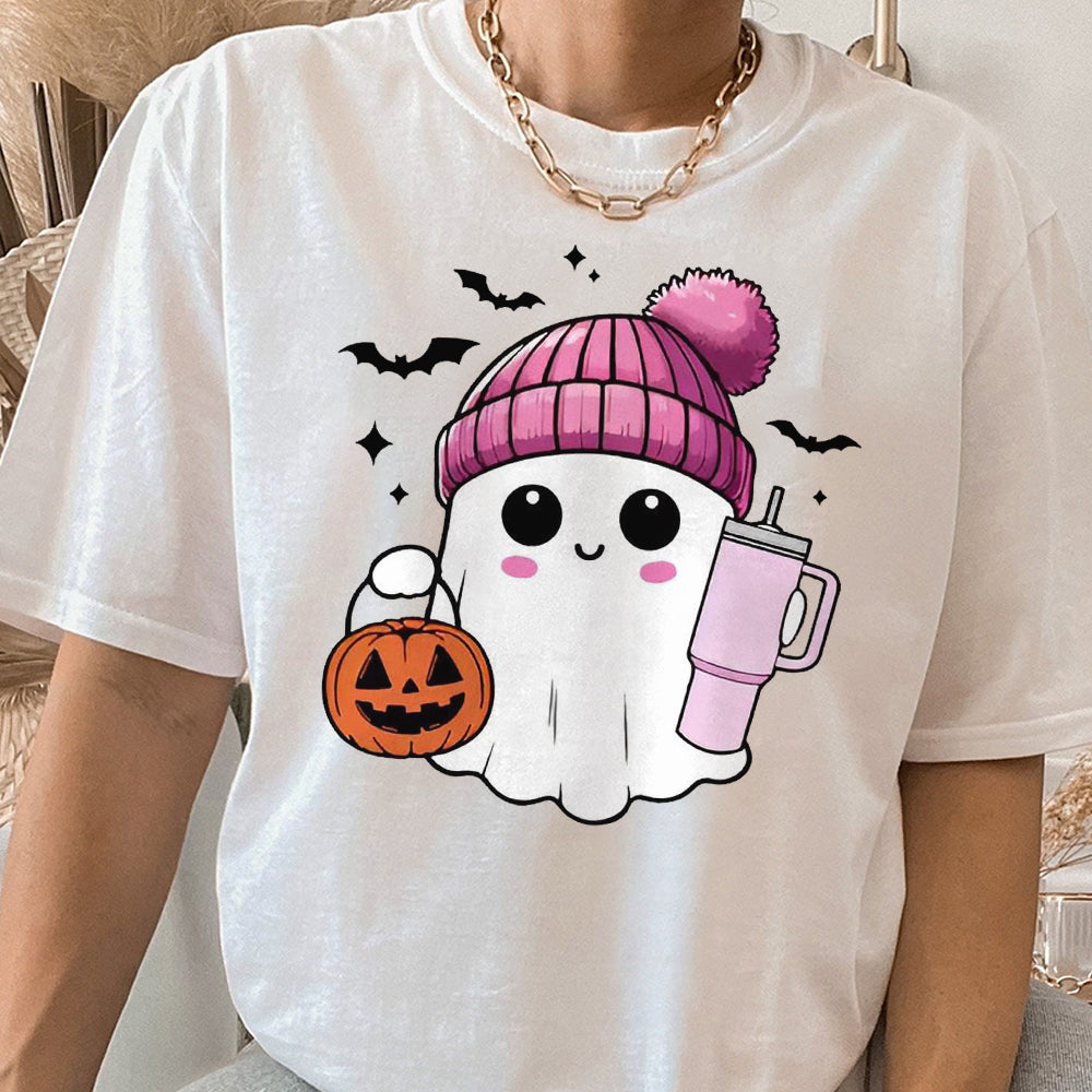 Pink Cute Ghost Coquette Bow Halloween Shirt, Halloween Ghosts Tshirt, Cute Ghost Shirt, Halloween Sweater, Halloween Party, Halloween Gift 4 FB2708