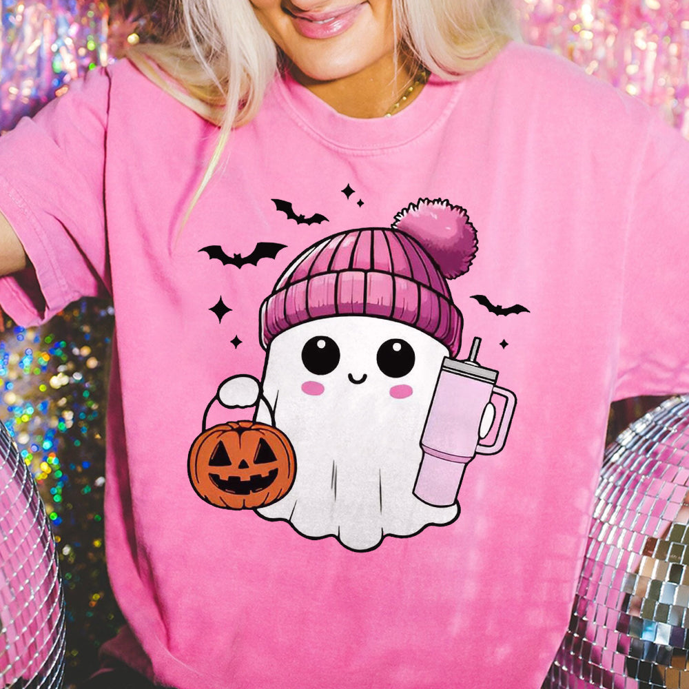 Pink Cute Ghost Coquette Bow Halloween Shirt, Halloween Ghosts Tshirt, Cute Ghost Shirt, Halloween Sweater, Halloween Party, Halloween Gift 4 FB2708