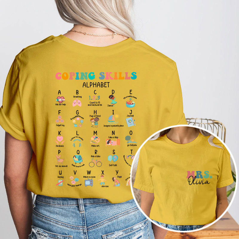 Personalized Name Coping Skills Alphabet Teacher Two Sided T-Shirt 2MAT88