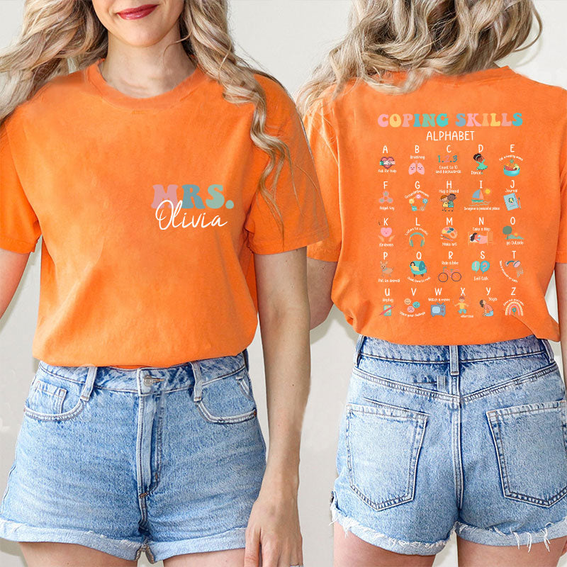 Personalized Name Coping Skills Alphabet Teacher Two Sided T-Shirt 2MAT88