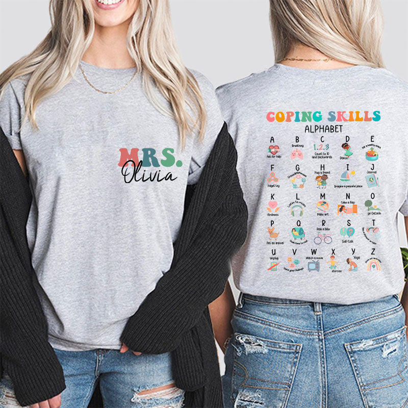 Personalized Name Coping Skills Alphabet Teacher Two Sided T-Shirt 2MAT88