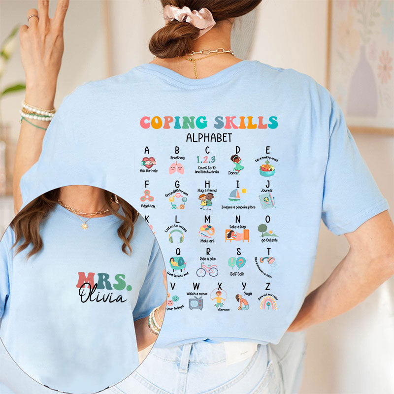 Personalized Name Coping Skills Alphabet Teacher Two Sided T-Shirt 2MAT88