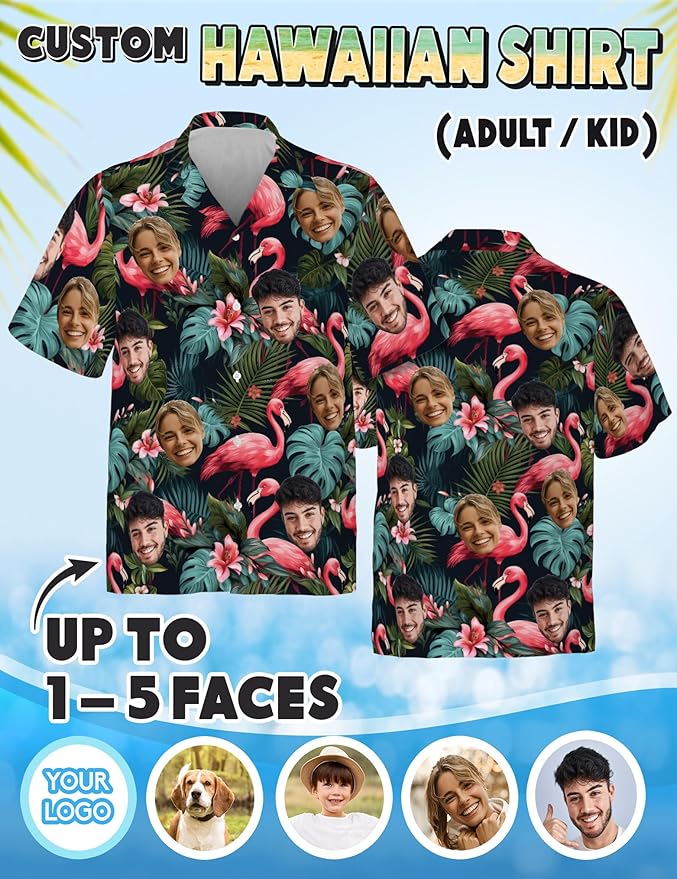 Custom Hawaiian Shirt with Face for Men Women Kids Youth Adult, Personalized Hawaiian Shirts Gifts with Photo Picture hacus1