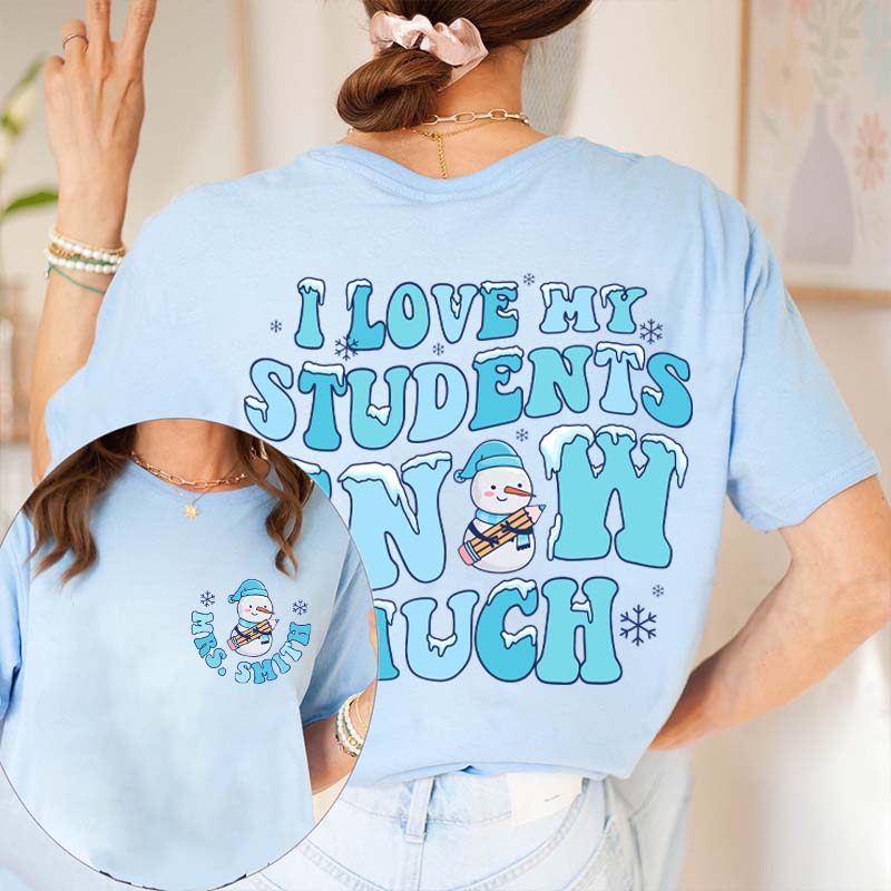 Personalized Teacher's Name Rainbow Icon I Love My Job For All The Little Reasons Teacher Two Sided T-Shirt inmy