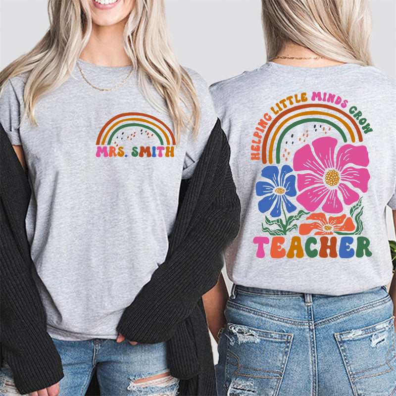 Personalized Teacher's Name And Grade Cartoon Pencil Font Design Teacher Two Sided T-Shirt 2MAT68