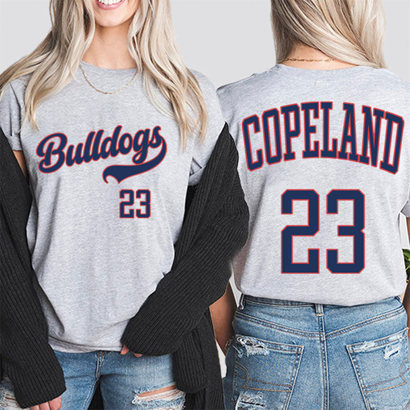 Personalized Mascot And Your Number Simple Font Design Teacher Two Sided T-Shirt 2MAT88