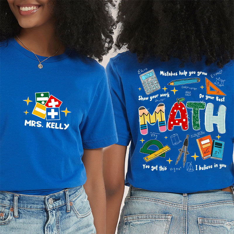 Personalized Name Cute Icon With Motivational Messages Teacher Two Sided T-Shirt 2MAT88