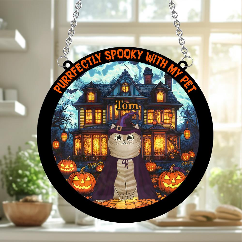 Every Witch Needs A Purrfectly Spooky Companion Personalized Dog Cat Suncatcher Ornament ORHA2208