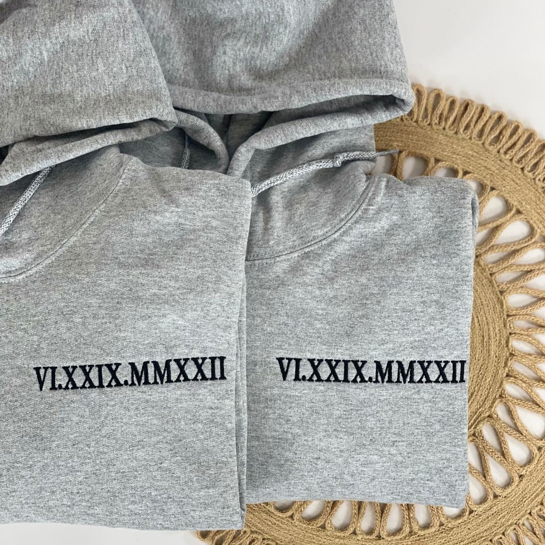 Birthday Gifts with Custom Date Roman Numeral Anniversary Hoodie, Sweatshirt Embroidered em1