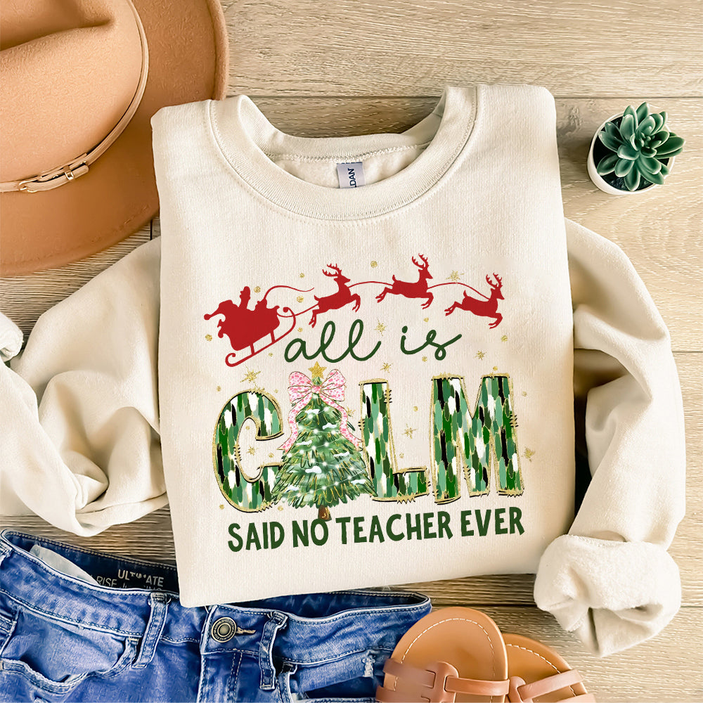 Coquette Glitter Teacher Christmas Tree Bow png, Teacher Christmas Png, All is Calm Said No Teacher Ever, Merry Teacher Png, Brushstroke S52 SACH26