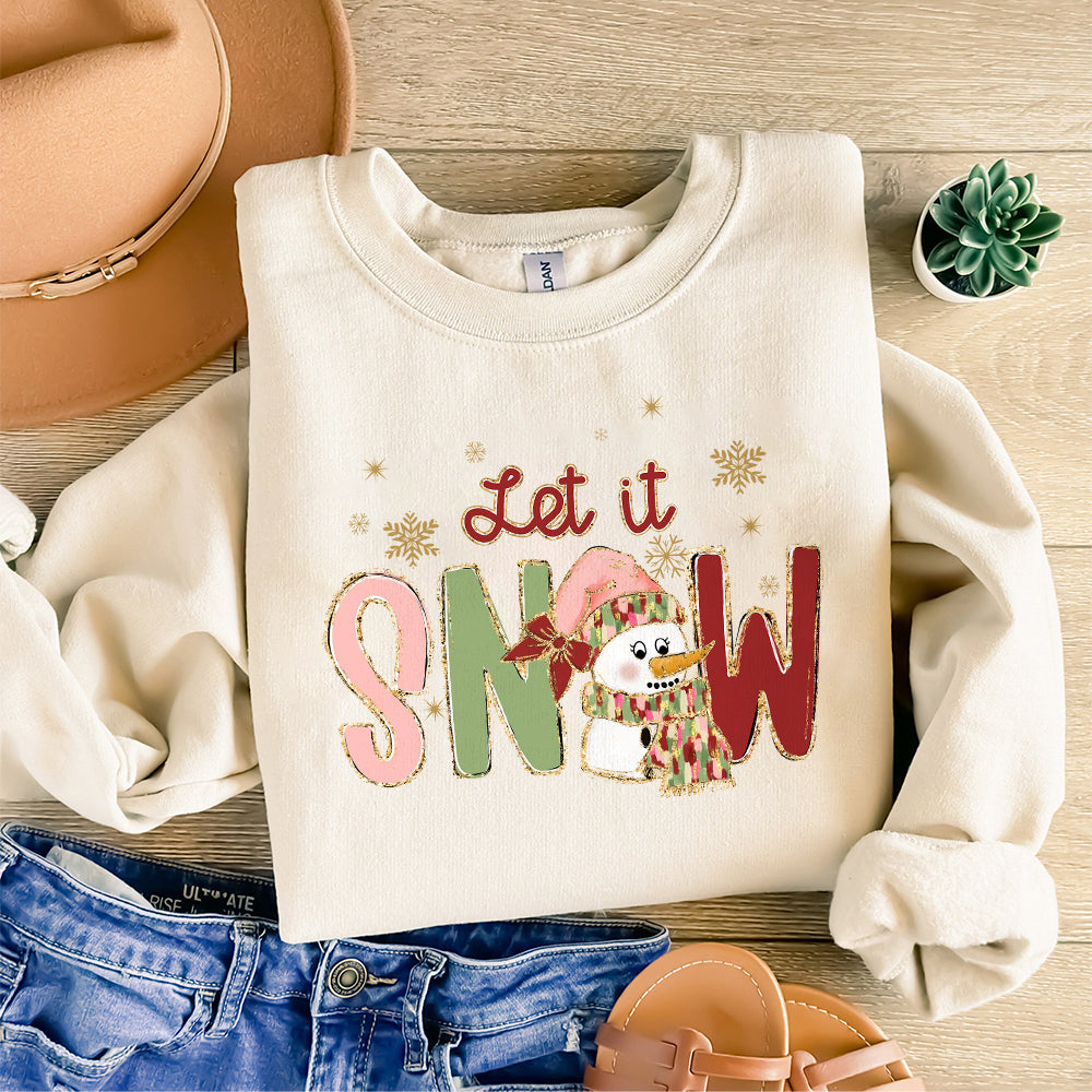 Let it snow Colorful Coquette glitter Christmas snowman png Christmas design dtf Christmas girls winter png design bow acrylic brushstroke S129