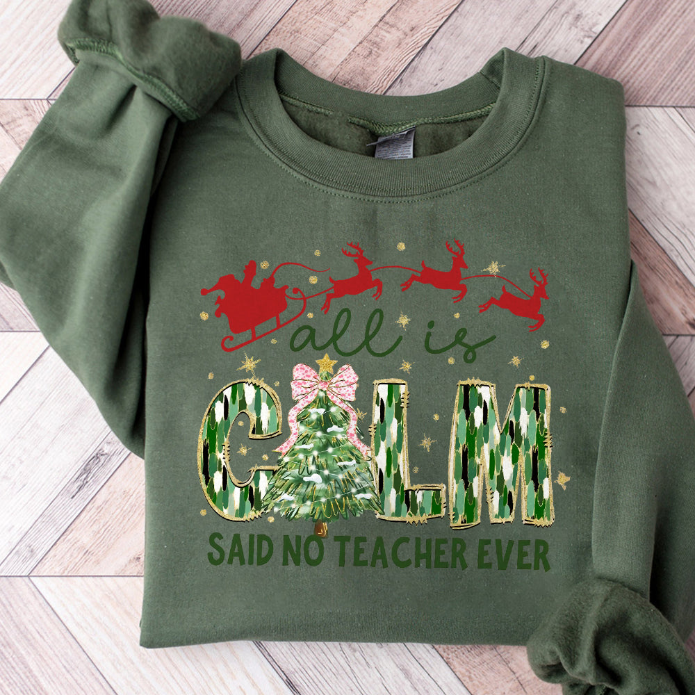 Coquette Glitter Teacher Christmas Tree Bow png, Teacher Christmas Png, All is Calm Said No Teacher Ever, Merry Teacher Png, Brushstroke S52 SACH26