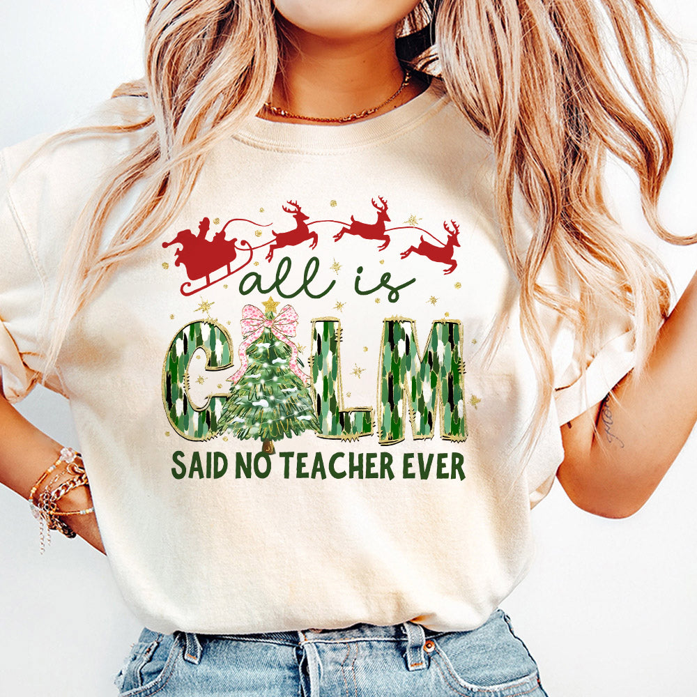 Coquette Glitter Teacher Christmas Tree Bow png, Teacher Christmas Png, All is Calm Said No Teacher Ever, Merry Teacher Png, Brushstroke S52 SACH26