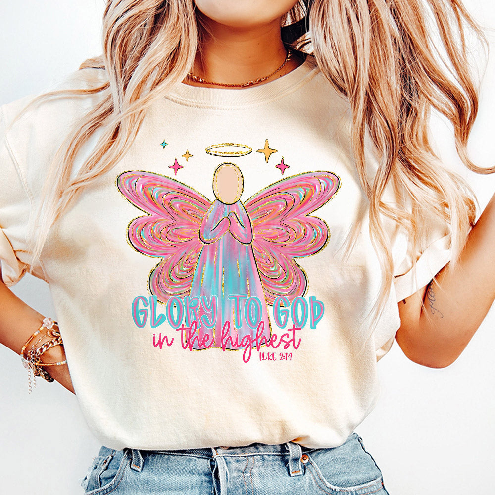 Glory to God Png, Christmas Png, Glitter Pink Angel God Png, Jesus Christmas Png, Bible Verse Png, Christian Christmas Png, Brushstroke Png S91 SACH26