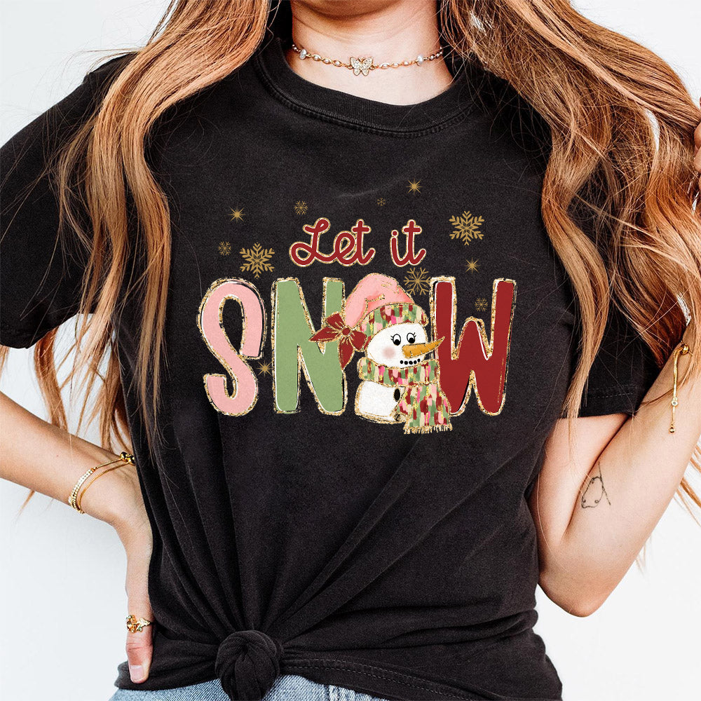 Let it snow Colorful Coquette glitter Christmas snowman png Christmas design dtf Christmas girls winter png design bow acrylic brushstroke S129