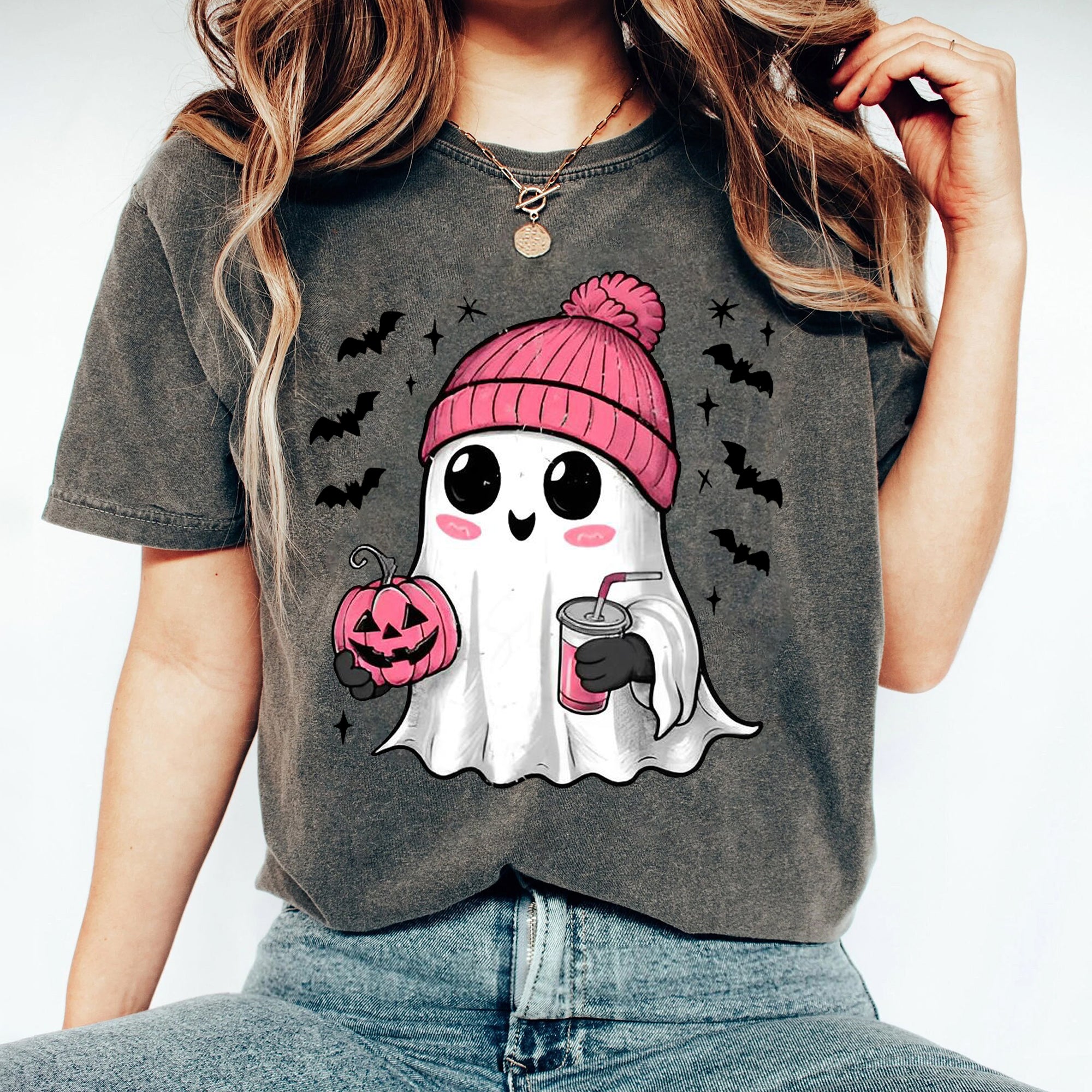 Pink Cute Ghost Coquette Bow Halloween Shirt, Halloween Ghosts Tshirt, Cute Ghost Shirt, Halloween Sweater, Halloween Party, Halloween Gift 5 FB2708