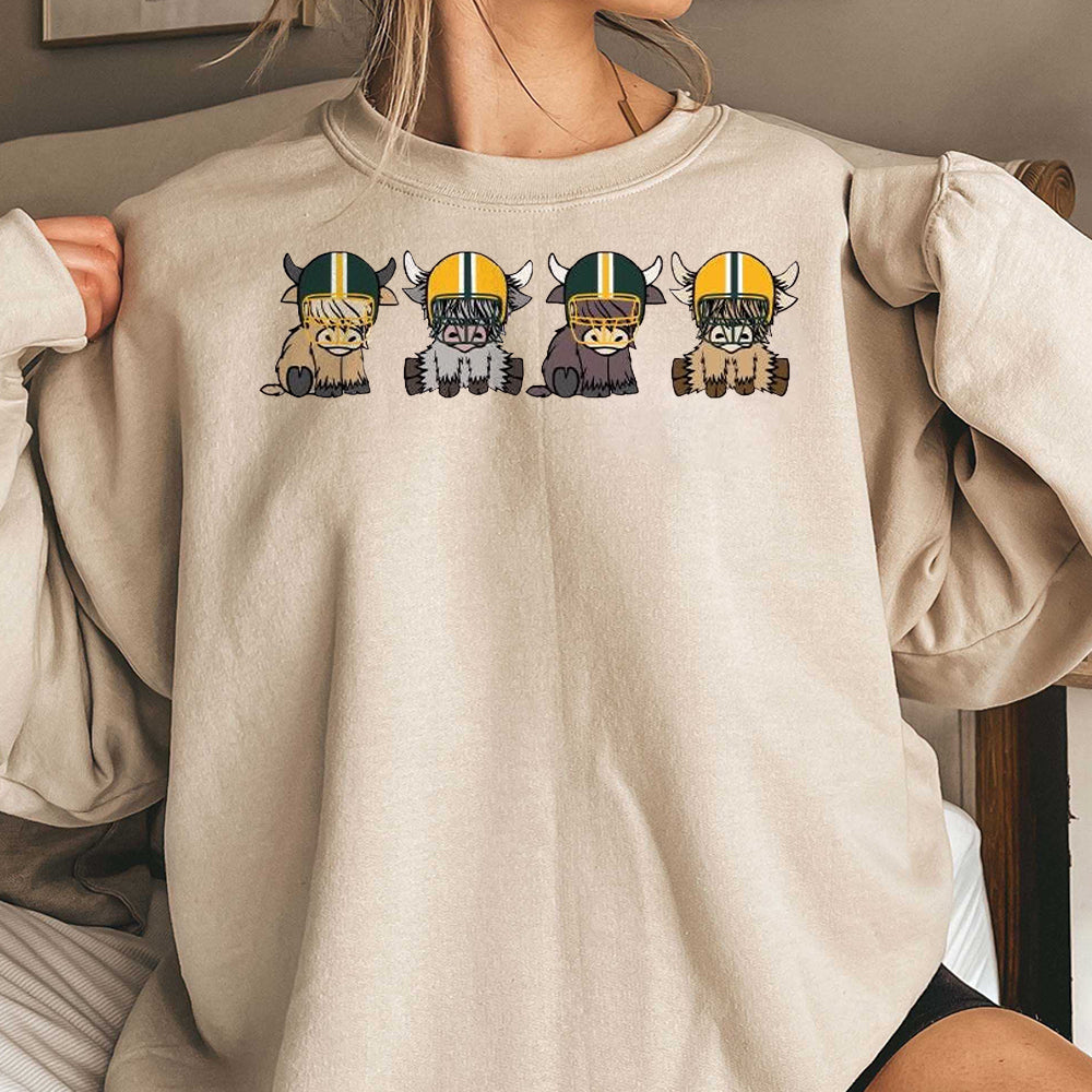 Green Bay Highland Cow Football Sweatshirt, Green Bay Football Sweater, Green Bay Football Game Day Hoodie  DDD