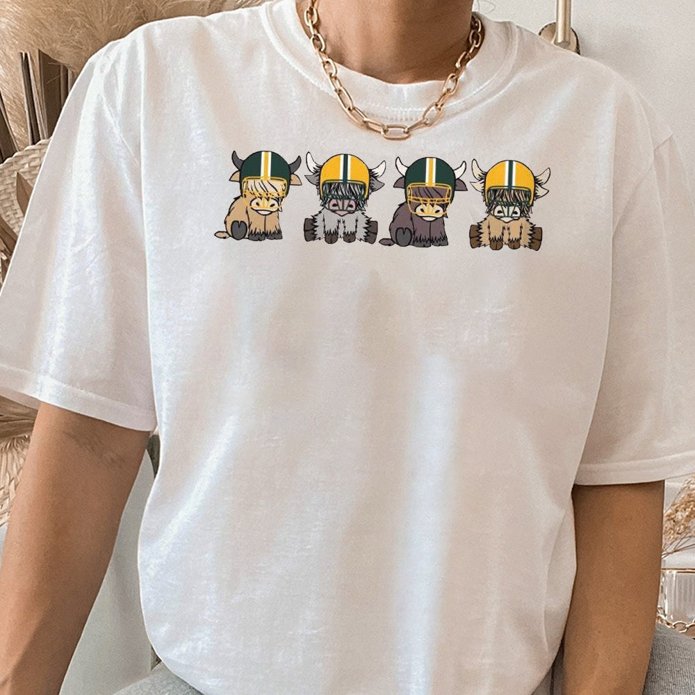 Green Bay Highland Cow Football Sweatshirt, Green Bay Football Sweater, Green Bay Football Game Day Hoodie EEE