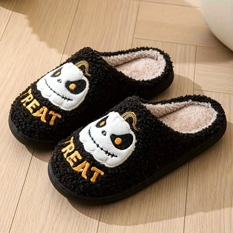 Men's Halloween Style Devil Pumpkin Pattern Fuzzy Slippers, Comfy Non Slip Casual Durable Thermal Slides, Men's Winter Indoor Footwear SL0808 10