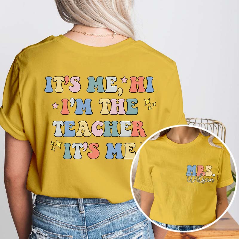 Personalized Pink Rainbow Cute Icon Teacher Two Sided T-Shirt 2MAT68