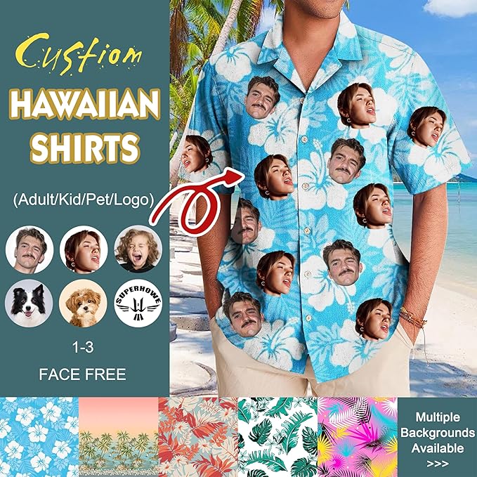 Generic Custom Mens Hawaiian Shirt,Personalised Custom Funny Shirts with Face,Mens Women Hawaiian Shirts Short Sleeve for Couple hacus1