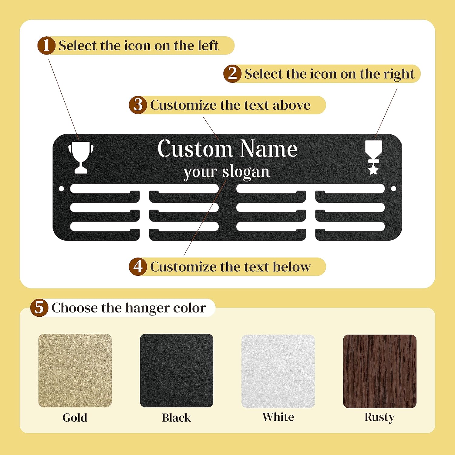 Medal Hanger Display Holder Rack for Awards or Ribbons, Personalized Sports Medal Display, Race Medal Hanger Display Medal Holder for Wall, Custom Trophy and Medal Display Shelf printlight
