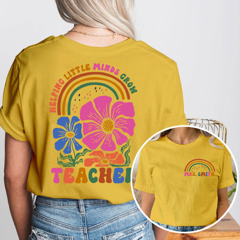 Personalized Pink Rainbow Cute Icon Teacher Two Sided T-Shirt 2MAT68