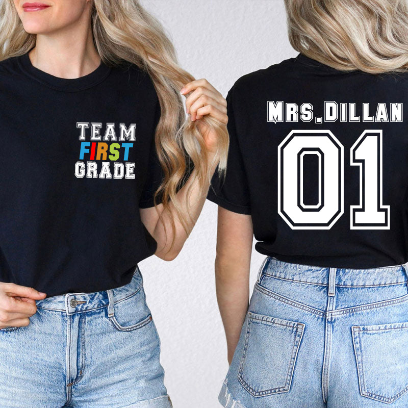 Personalized Retro Team Grade Teacher Two Sided T-Shirt 2MAT68