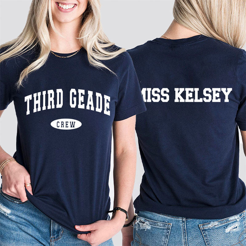 Personalized Simple Retro Text Design Teacher Two Sided T-Shirt 2MAT88